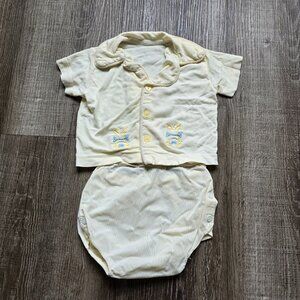 Vintage Baby Outfit Scout Tex Knits 40s 50s Shirt Rubber Pants Embroidery Bunny